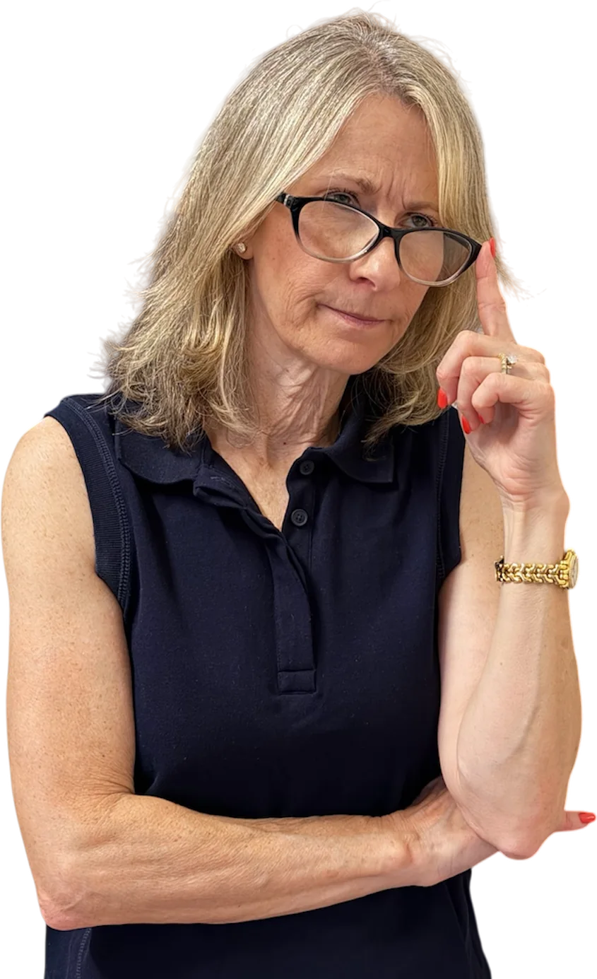 Dr. Janice Fedor in glasses, one finger raised as she makes a point